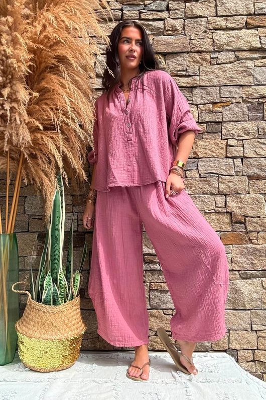Annie Cushion Cotton Barrel Culotte Pant Indian Pink